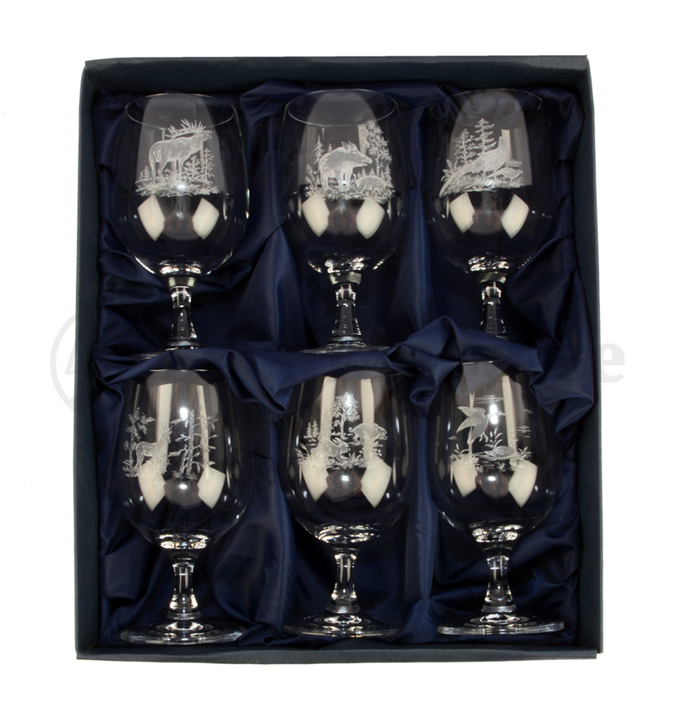 Weingläser Set - 6 Stück mit Jagdmotiven