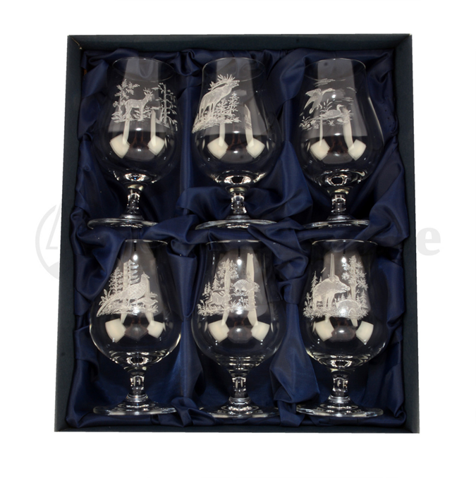 Obst-Brand-Gläser Set - 6 Stück mit Jagdmotiven